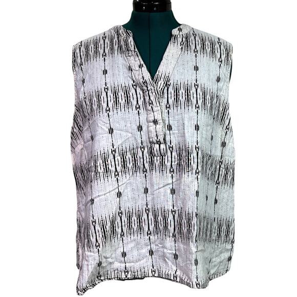 Cynthia Rowley Woman Boho Sleeveless Blouse Top Plus Size 1X White Black Brown - Picture 1 of 11